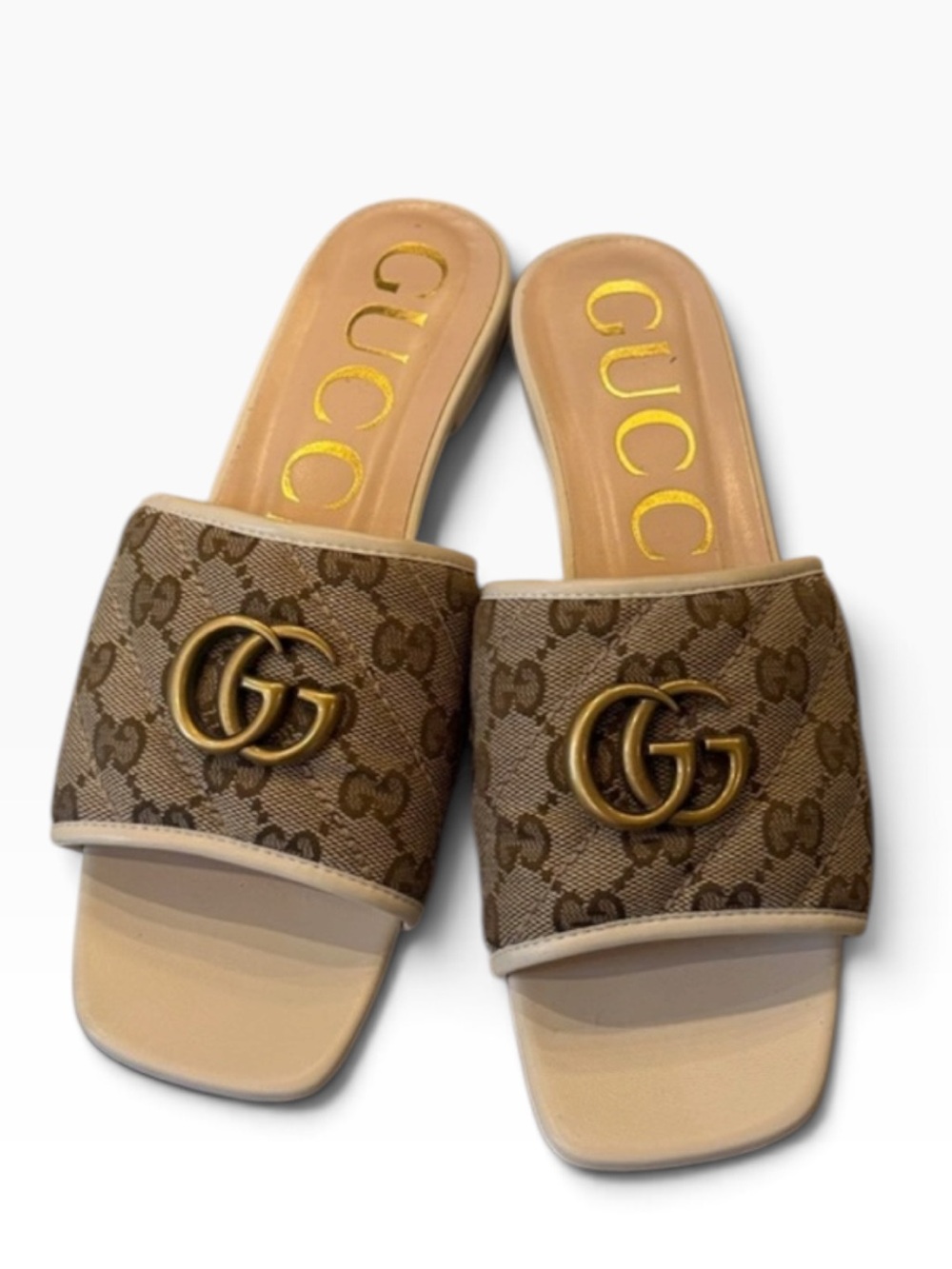 Gucci Brown GG Canvas Slide Mules with Gold Double G - Picture 3 of 6